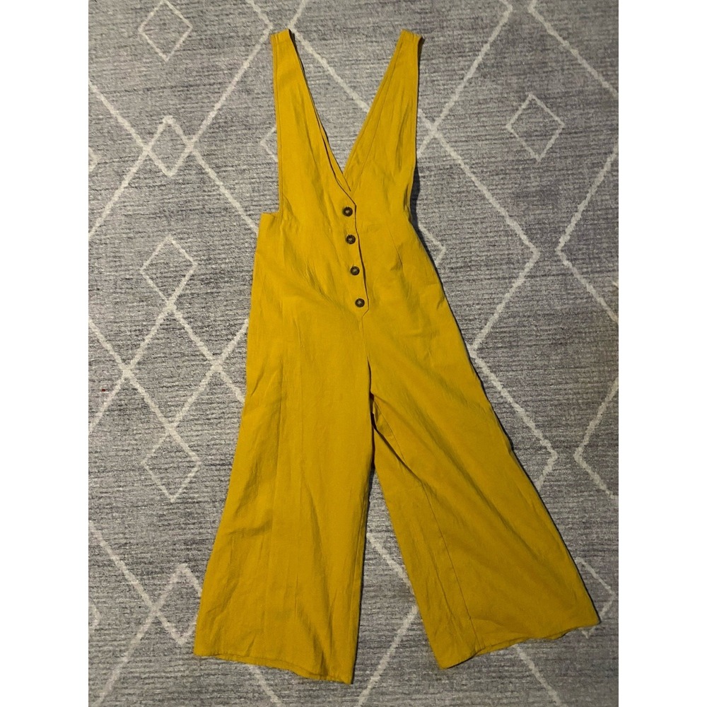 Sienna Sky Sleeveless Jumpsuit Medium S Womens Mustard Yellow Button Wide Leg